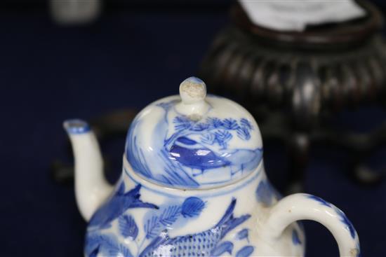 A Chinese blue and white miniature teapot and stand teapot height 8cm